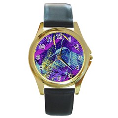 Ink Splash 01 Round Gold Metal Watch by jumpercat