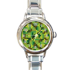 Tetris Camouflage Forest Round Italian Charm Watch by jumpercat