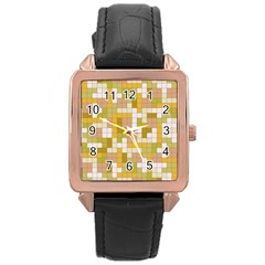 Tetris Camouflage Desert Rose Gold Leather Watch  by jumpercat