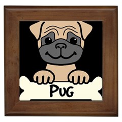 Tan Pug With A Bone  Framed Tiles by Bigfootshirtshop