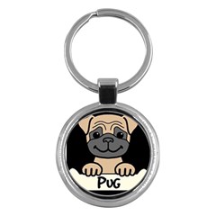 Tan Pug With A Bone  Key Chains (round)  by Bigfootshirtshop