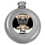 Tan Pug With A Bone  Round Hip Flask (5 oz) Front