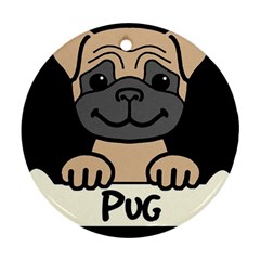 Tan Pug With A Bone  Round Ornament (two Sides) by Bigfootshirtshop