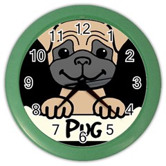 Tan Pug With A Bone  Color Wall Clocks by Bigfootshirtshop