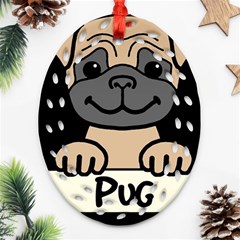 Tan Pug With A Bone  Ornament (oval Filigree)