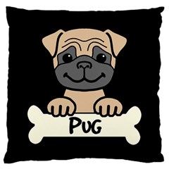 Tan Pug With A Bone Large Cushion Case (two Sided)  by Bigfootshirtshop