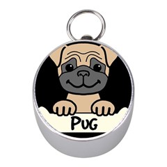 Tan Pug With A Bone  Mini Silver Compasses by Bigfootshirtshop