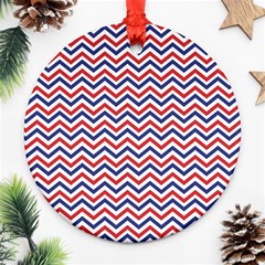 Navy Chevron Round Ornament (two Sides)