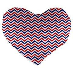 Navy Chevron Large 19  Premium Flano Heart Shape Cushions