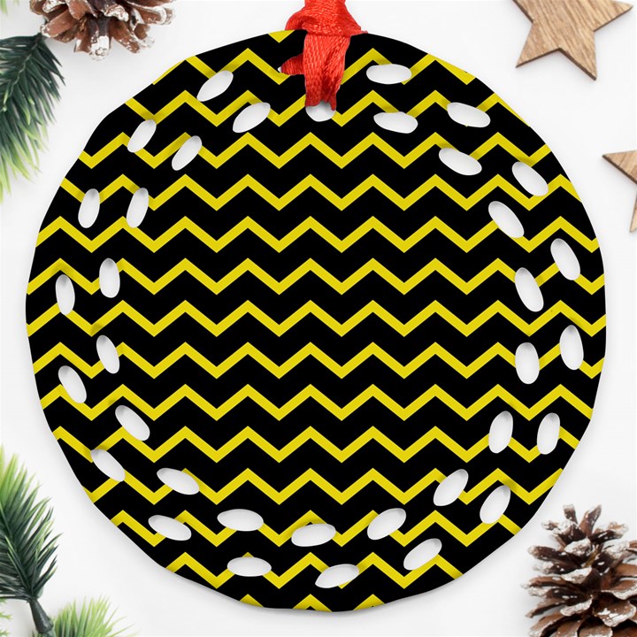 Yellow Chevron Round Filigree Ornament (Two Sides)