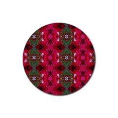 Christmas Colors Wrapping Paper Design Rubber Round Coaster (4 Pack) 