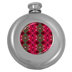 Christmas Colors Wrapping Paper Design Round Hip Flask (5 Oz)