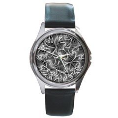 Fractal Sketch Dark Round Metal Watch by jumpercat