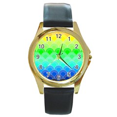 Art Deco Rain Bow Round Gold Metal Watch by NouveauDesign