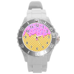 Strawberry Ice Cream Round Plastic Sport Watch (l) by jumpercat