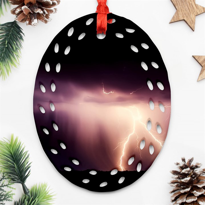 Storm Weather Lightning Bolt Ornament (Oval Filigree)