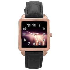 Storm Weather Lightning Bolt Rose Gold Leather Watch  by BangZart