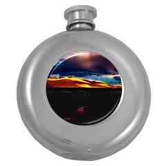 India Sunset Sky Clouds Mountains Round Hip Flask (5 Oz) by BangZart