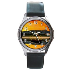 Bled Slovenia Sunrise Fog Mist Round Metal Watch by BangZart