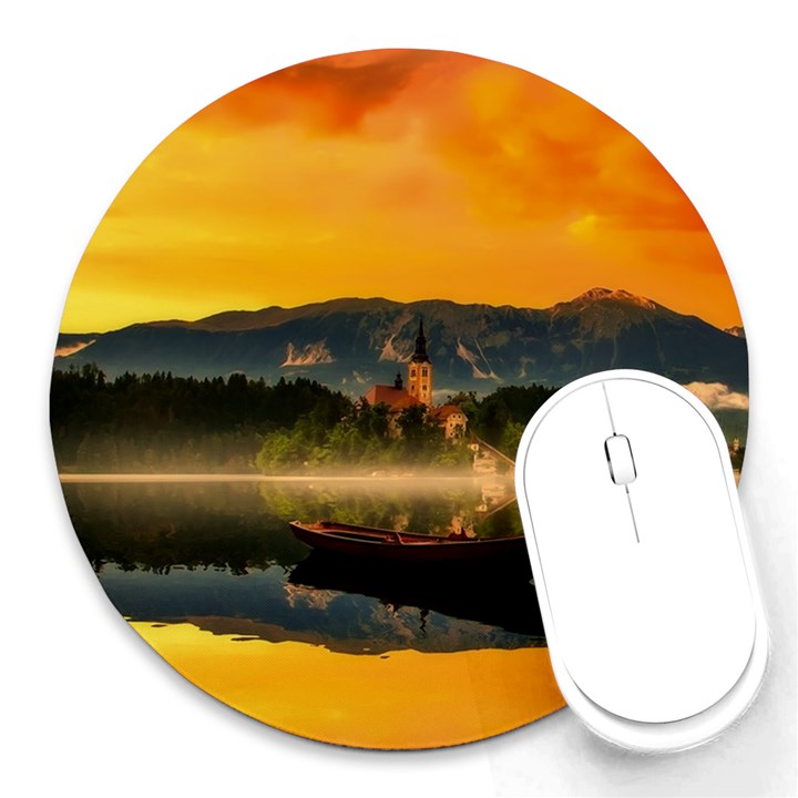 Bled Slovenia Sunrise Fog Mist Round Mousepads