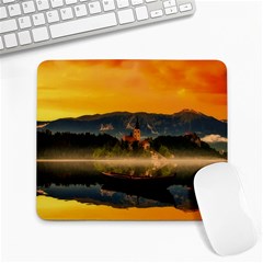 Bled Slovenia Sunrise Fog Mist Large Mousepads by BangZart