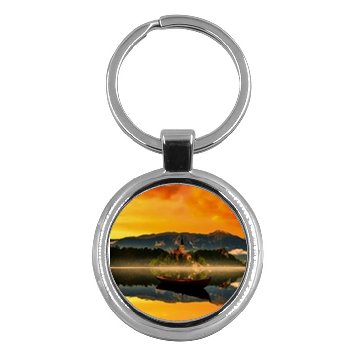 Bled Slovenia Sunrise Fog Mist Key Chains (Round) 