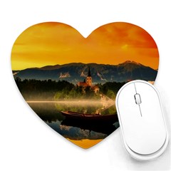 Bled Slovenia Sunrise Fog Mist Heart Mousepads by BangZart