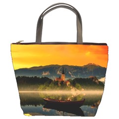 Bled Slovenia Sunrise Fog Mist Bucket Bags by BangZart