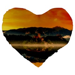 Bled Slovenia Sunrise Fog Mist Large 19  Premium Flano Heart Shape Cushions by BangZart