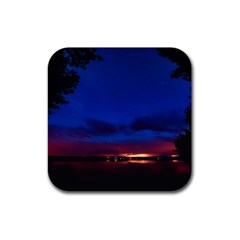 Canada Lake Night Evening Stars Rubber Coaster (square)  by BangZart