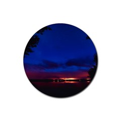 Canada Lake Night Evening Stars Rubber Coaster (round)  by BangZart