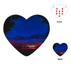 Canada Lake Night Evening Stars Playing Cards (heart)  by BangZart