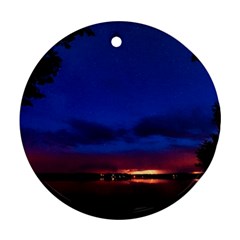 Canada Lake Night Evening Stars Round Ornament (two Sides) by BangZart