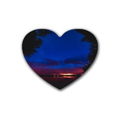 Canada Lake Night Evening Stars Rubber Coaster (heart)  by BangZart