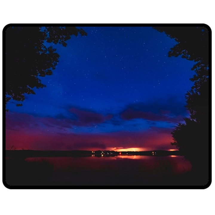 Canada Lake Night Evening Stars Double Sided Fleece Blanket (Medium) 