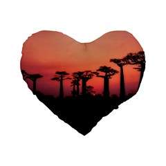 Baobabs Trees Silhouette Landscape Standard 16  Premium Flano Heart Shape Cushions by BangZart