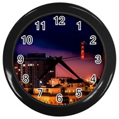 San Francisco Night Evening Lights Wall Clocks (black) by BangZart