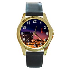 San Francisco Night Evening Lights Round Gold Metal Watch by BangZart