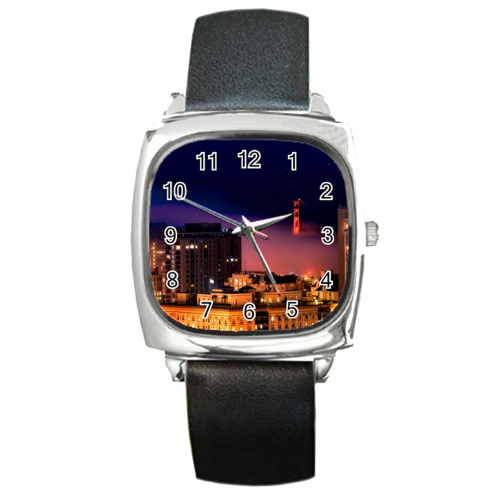 San Francisco Night Evening Lights Square Metal Watch