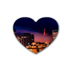 San Francisco Night Evening Lights Rubber Coaster (heart)  by BangZart