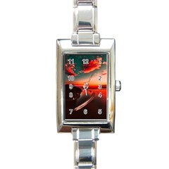 Sunset Dusk Boat Sea Ocean Water Rectangle Italian Charm Watch