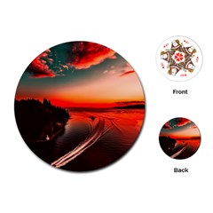 Sunset Dusk Boat Sea Ocean Water Playing Cards (round)  by BangZart