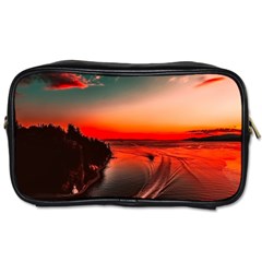 Sunset Dusk Boat Sea Ocean Water Toiletries Bags by BangZart