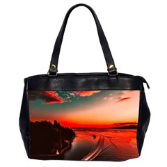 Sunset Dusk Boat Sea Ocean Water Office Handbags (2 Sides)  by BangZart