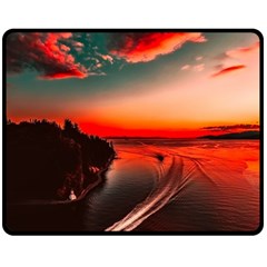 Sunset Dusk Boat Sea Ocean Water Fleece Blanket (medium)  by BangZart