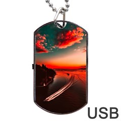 Sunset Dusk Boat Sea Ocean Water Dog Tag Usb Flash (one Side) by BangZart