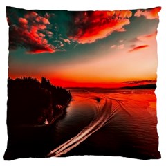 Sunset Dusk Boat Sea Ocean Water Standard Flano Cushion Case (two Sides) by BangZart