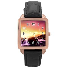 California Sea Ocean Pacific Rose Gold Leather Watch 