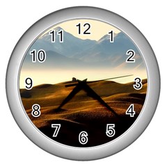 Landscape Mountains Nature Outdoors Wall Clocks (silver)  by BangZart