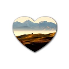 Landscape Mountains Nature Outdoors Rubber Coaster (heart)  by BangZart